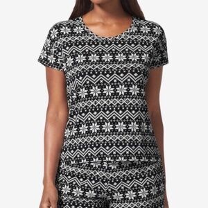 NWT New Tommy John Black White Fairisle Short Sleeve Second Skin Pajama Top S